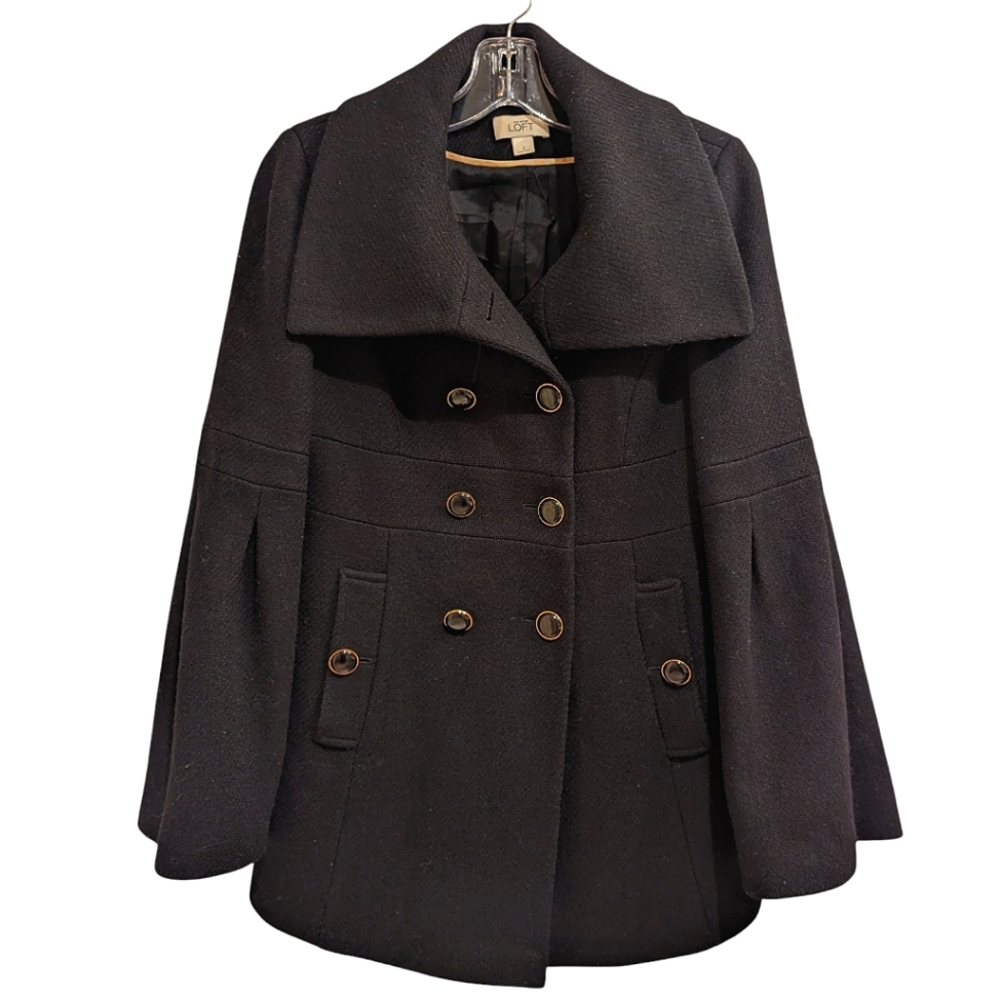Ann Taylor LOFT Double Breasted Peacoat Bell Puff Sleeved Vintage LUX Maximalist